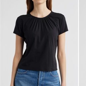 Frame Gathered Black Short-Sleeve Crewneck Tshirt